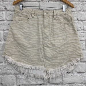 Free People We The Free Zebra Print Frayed Asymmetric Denim Mini Skirt Sz 29